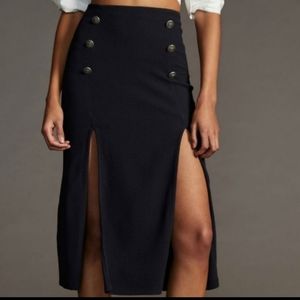 Anthropologie Maeve Dual Split Button Midi Skirt